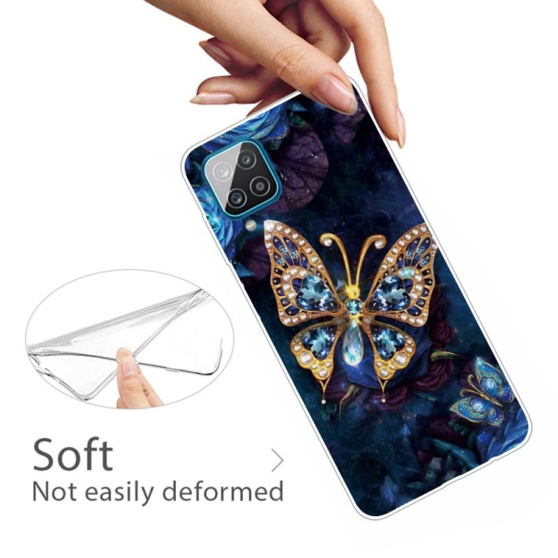 Skal Samsung Galaxy A12 Mörkblå Lyxfjäril