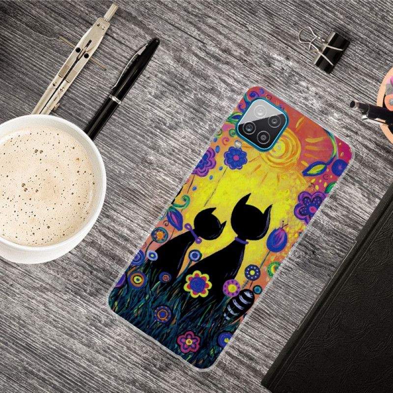 Skal Samsung Galaxy A12 Svart Tecknad Katt