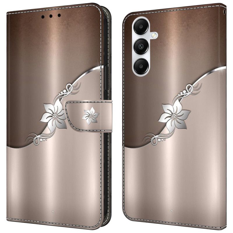Läderskal Fodral Samsung Galaxy A55 5g Silverblomma