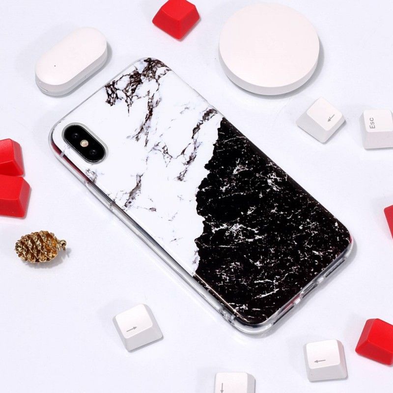 Skal för iPhone XS Vit Och Svart Marmor