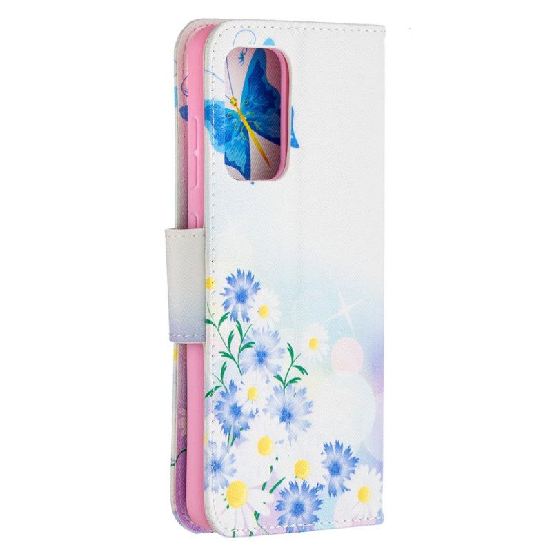 Fodral för Samsung Galaxy A52 4G / A52 5G Magenta Målade Fjärilar Och Blommor