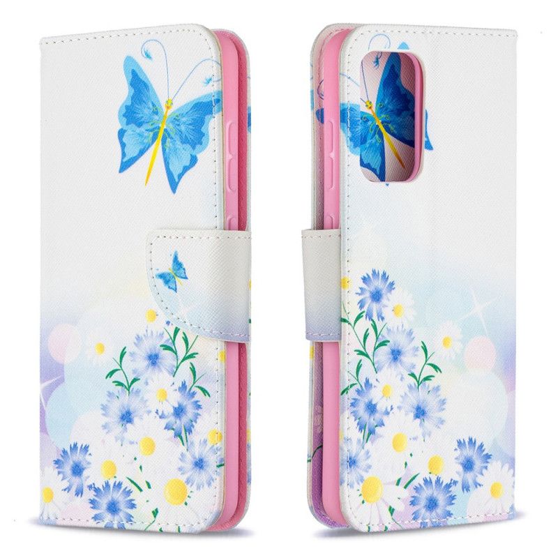 Fodral för Samsung Galaxy A52 4G / A52 5G Magenta Målade Fjärilar Och Blommor