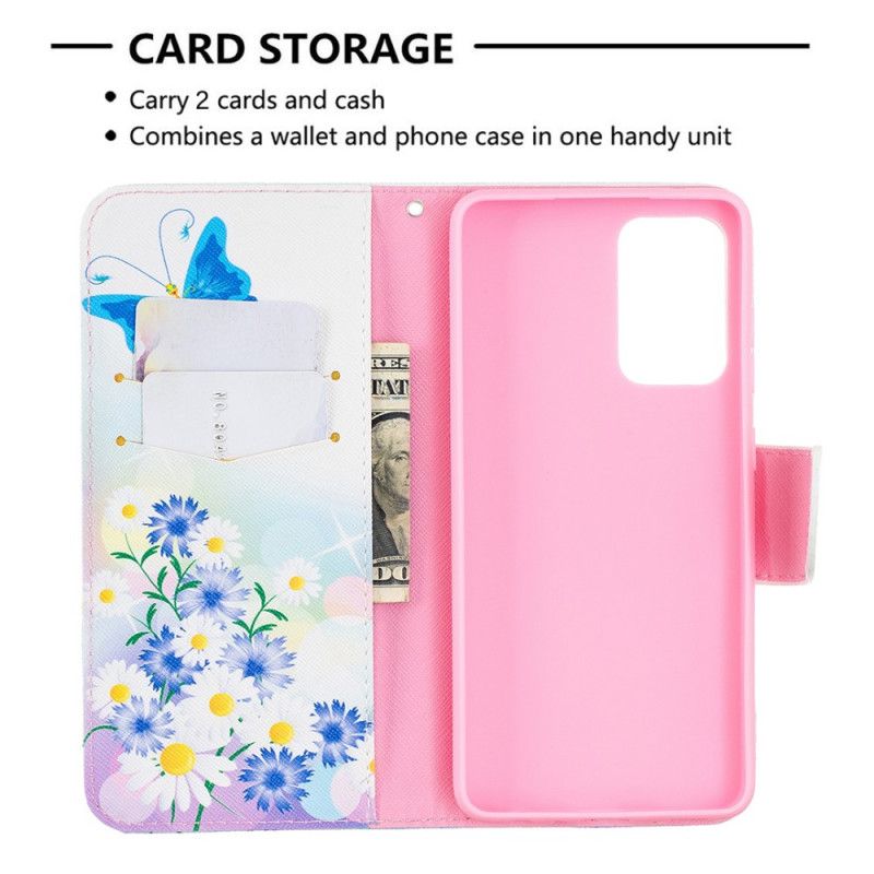 Fodral för Samsung Galaxy A52 4G / A52 5G Magenta Målade Fjärilar Och Blommor