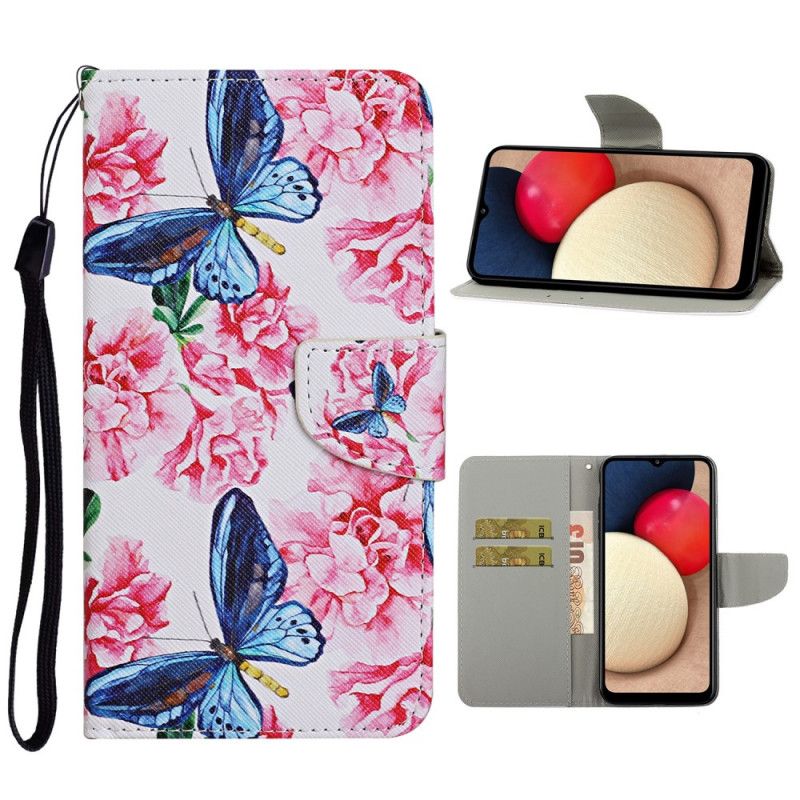 Fodral för Samsung Galaxy A52 4G / A52 5G Magenta Thong Blommiga Fjärilar