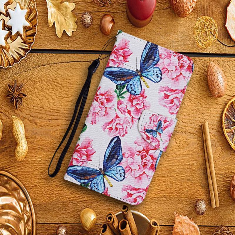 Fodral för Samsung Galaxy A52 4G / A52 5G Magenta Thong Blommiga Fjärilar