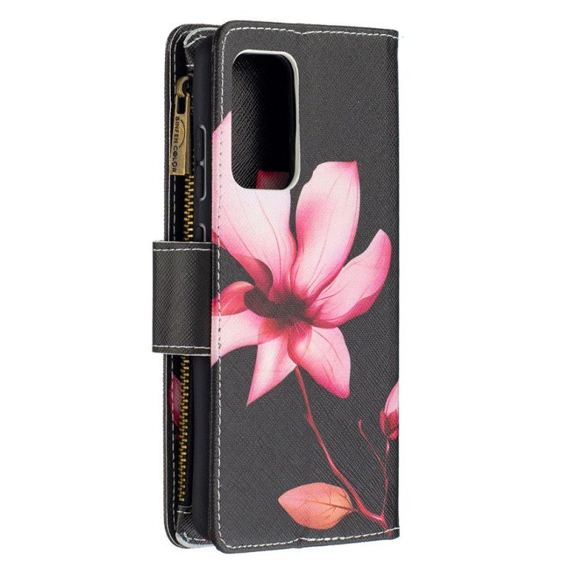 Fodral Samsung Galaxy A52 4G / A52 5G Svart Blomma Med Blixtlås
