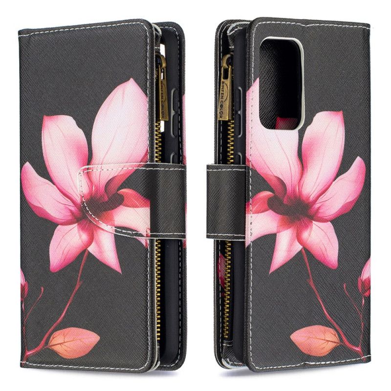 Fodral Samsung Galaxy A52 4G / A52 5G Svart Blomma Med Blixtlås