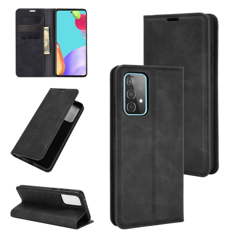 Folio-fodral för Samsung Galaxy A52 4G / A52 5G Svart Mjukt Lädereffekt