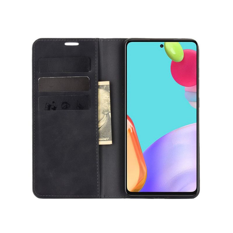 Folio-fodral för Samsung Galaxy A52 4G / A52 5G Svart Mjukt Lädereffekt