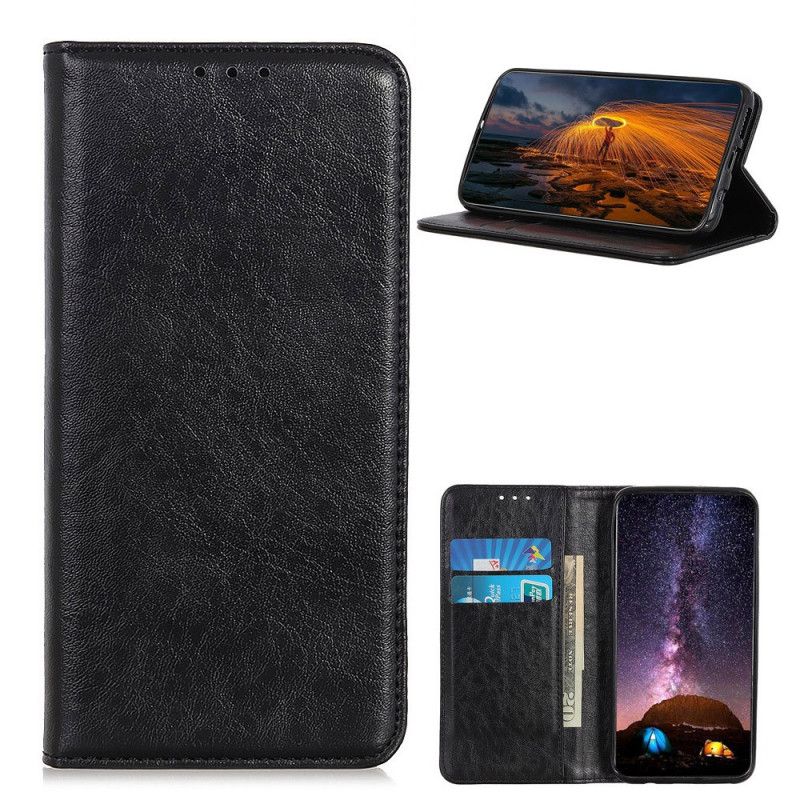 Folio-fodral Samsung Galaxy A52 4G / A52 5G Svart Delad Läderstruktur