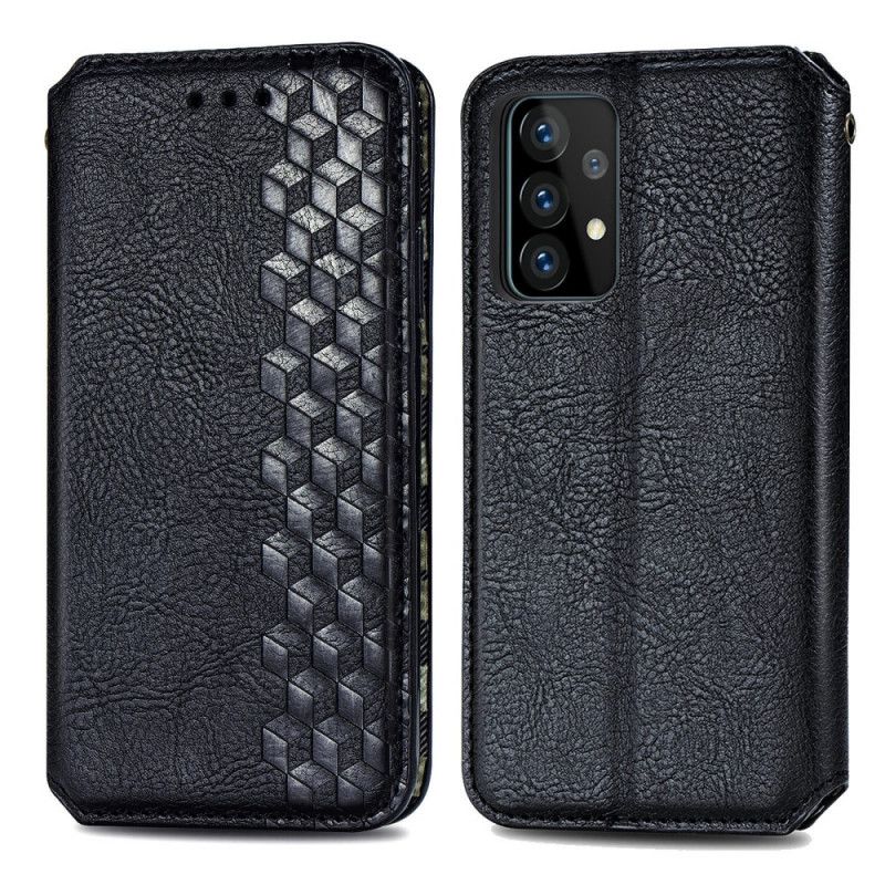 Folio-fodral Samsung Galaxy A52 4G / A52 5G Svart Mobilskal Lädereffekt Med Diamantstruktur