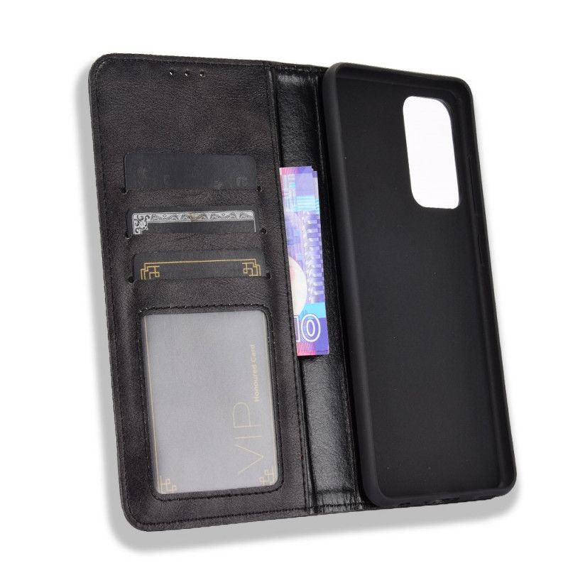 Folio-fodral Samsung Galaxy A52 4G / A52 5G Svart Stiliserad Vintage Lädereffekt