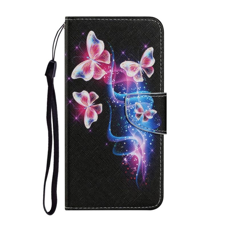 Läderfodral Samsung Galaxy A52 4G / A52 5G Magenta Mobilskal Magiska Fjärilar
