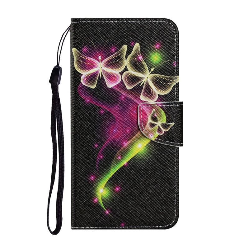 Läderfodral Samsung Galaxy A52 4G / A52 5G Magenta Mobilskal Magiska Fjärilar
