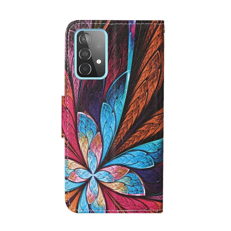 Läderfodral Samsung Galaxy A52 4G / A52 5G Mobilskal Färgade Löv Med Rem