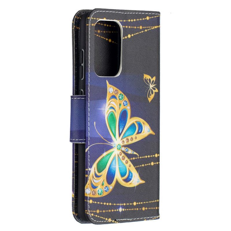 Läderfodral Samsung Galaxy A52 4G / A52 5G Mobilskal Gyllene Fjärilar