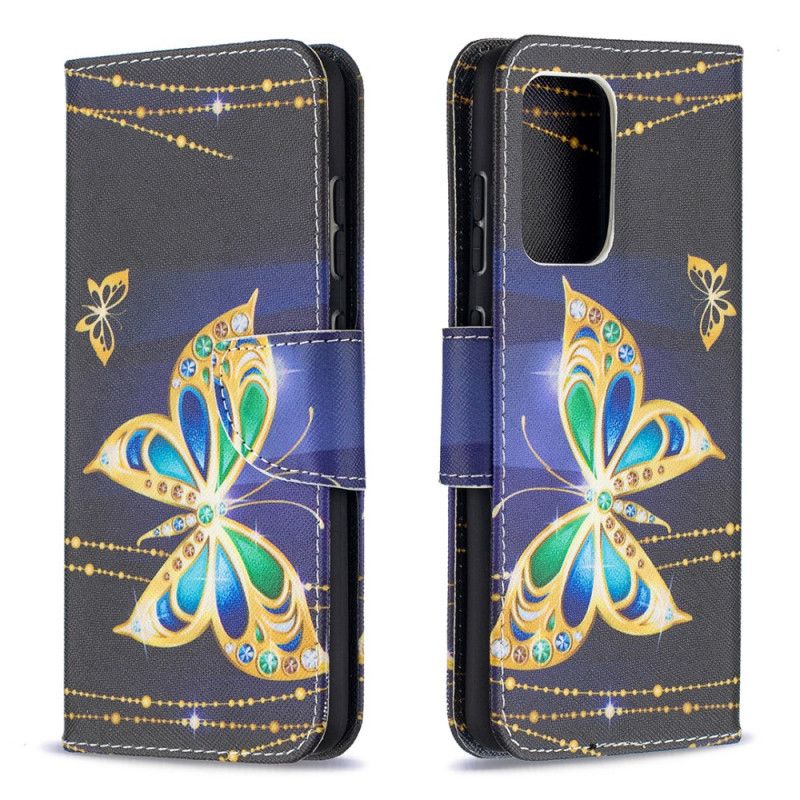 Läderfodral Samsung Galaxy A52 4G / A52 5G Mobilskal Gyllene Fjärilar