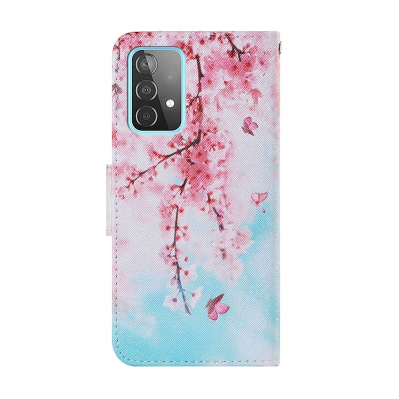 Läderfodral Samsung Galaxy A52 4G / A52 5G Mobilskal Röda Grenar Med Rem
