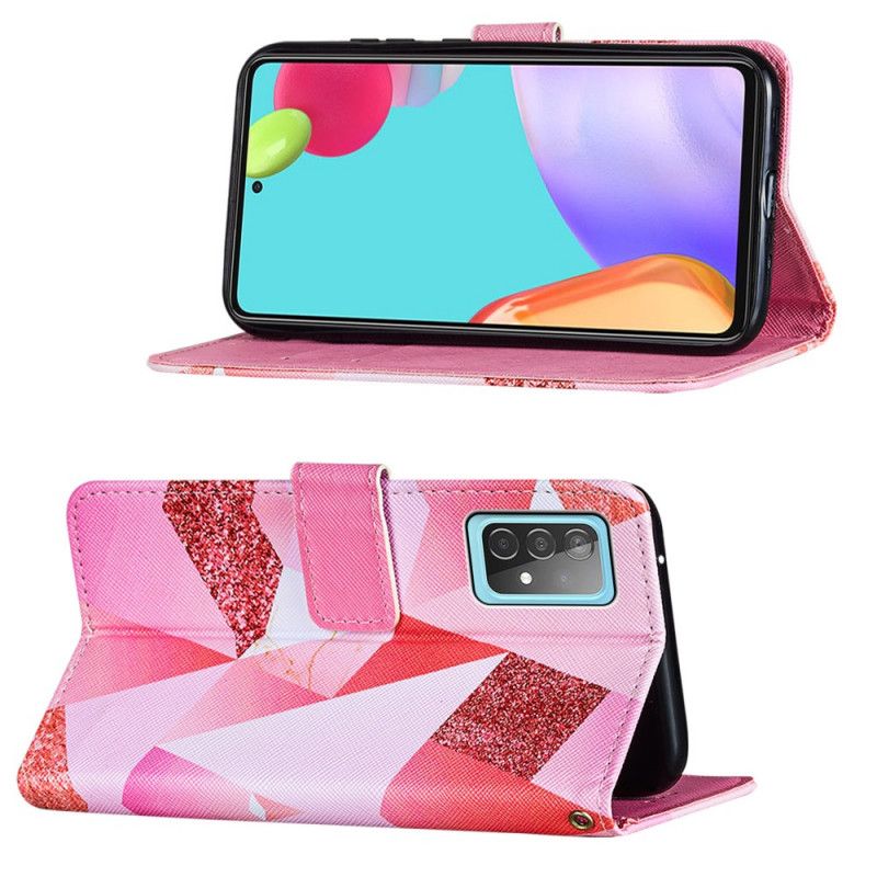 Läderfodral Samsung Galaxy A52 4G / A52 5G Mobilskal Rosa Grafik