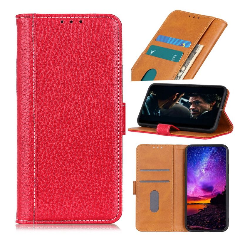 Läderfodral Samsung Galaxy A52 4G / A52 5G Svart Mobilskal Sömmar I Lycheskinn