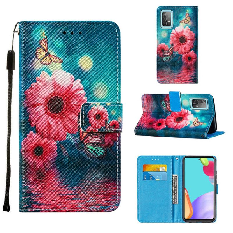 Läderskal Samsung Galaxy A52 4G / A52 5G Blommor Och Fjärilar