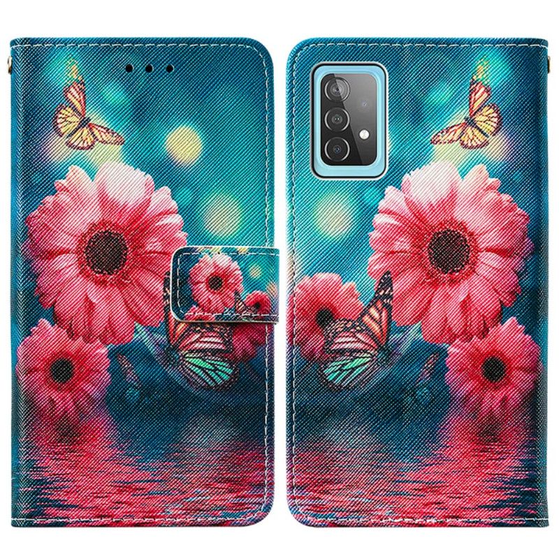 Läderskal Samsung Galaxy A52 4G / A52 5G Blommor Och Fjärilar