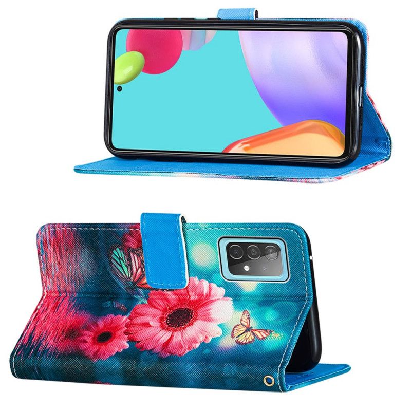 Läderskal Samsung Galaxy A52 4G / A52 5G Blommor Och Fjärilar
