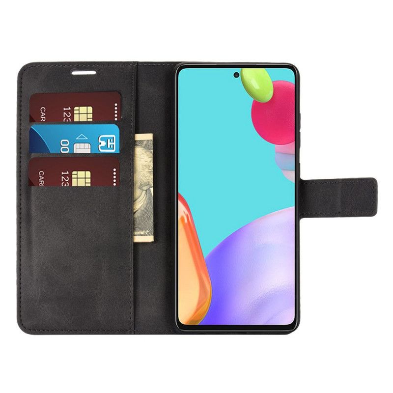 Läderskal Samsung Galaxy A52 4G / A52 5G Svart Smalt Konstläder