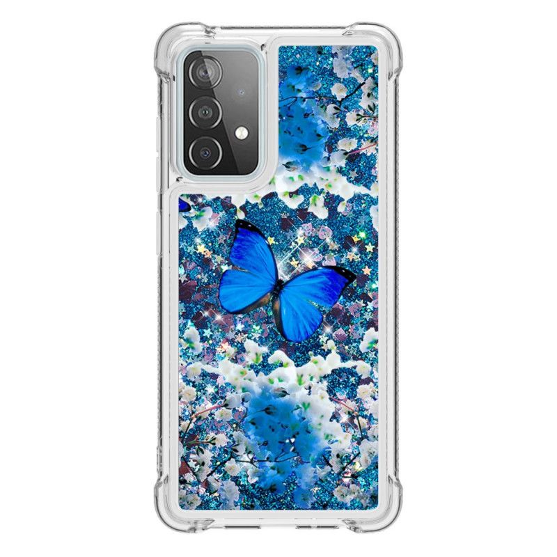 Skal Samsung Galaxy A52 4G / A52 5G Blå Glitterfjärilar