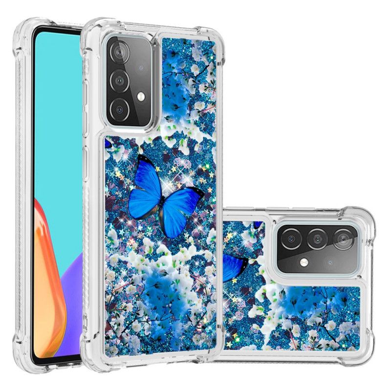 Skal Samsung Galaxy A52 4G / A52 5G Blå Glitterfjärilar