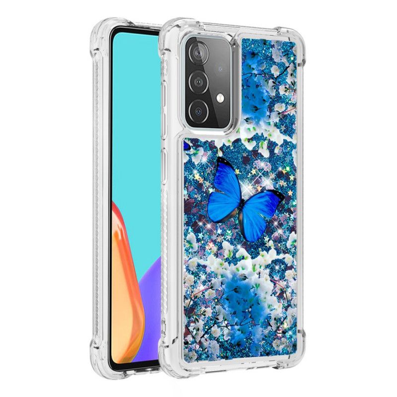 Skal Samsung Galaxy A52 4G / A52 5G Blå Glitterfjärilar