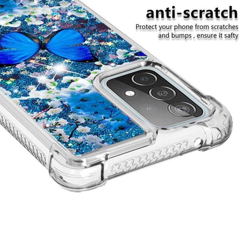 Skal Samsung Galaxy A52 4G / A52 5G Blå Glitterfjärilar