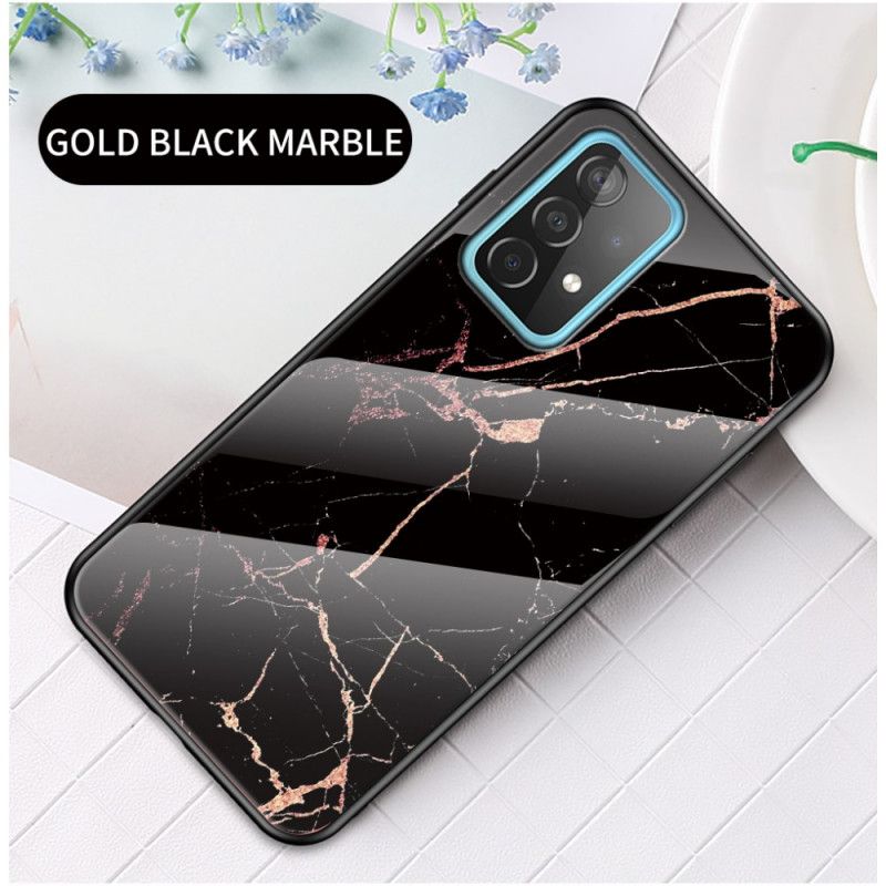 Skal Samsung Galaxy A52 4G / A52 5G Svart Marmorfärger Härdat Glas