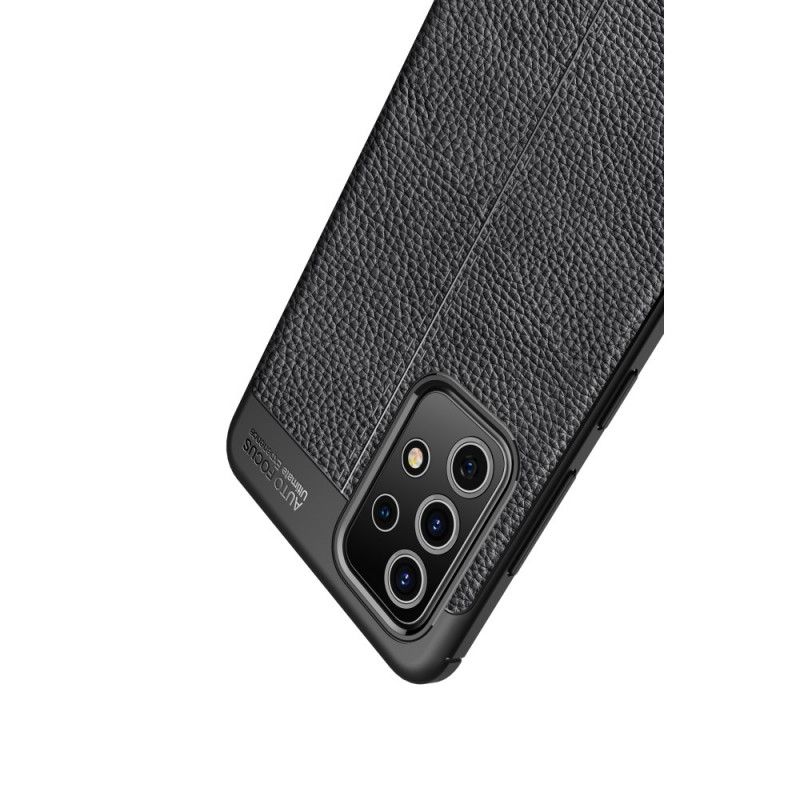 Skal Samsung Galaxy A52 4G / A52 5G Svart Mobilskal Lychéläder Med Dubbla Linjer