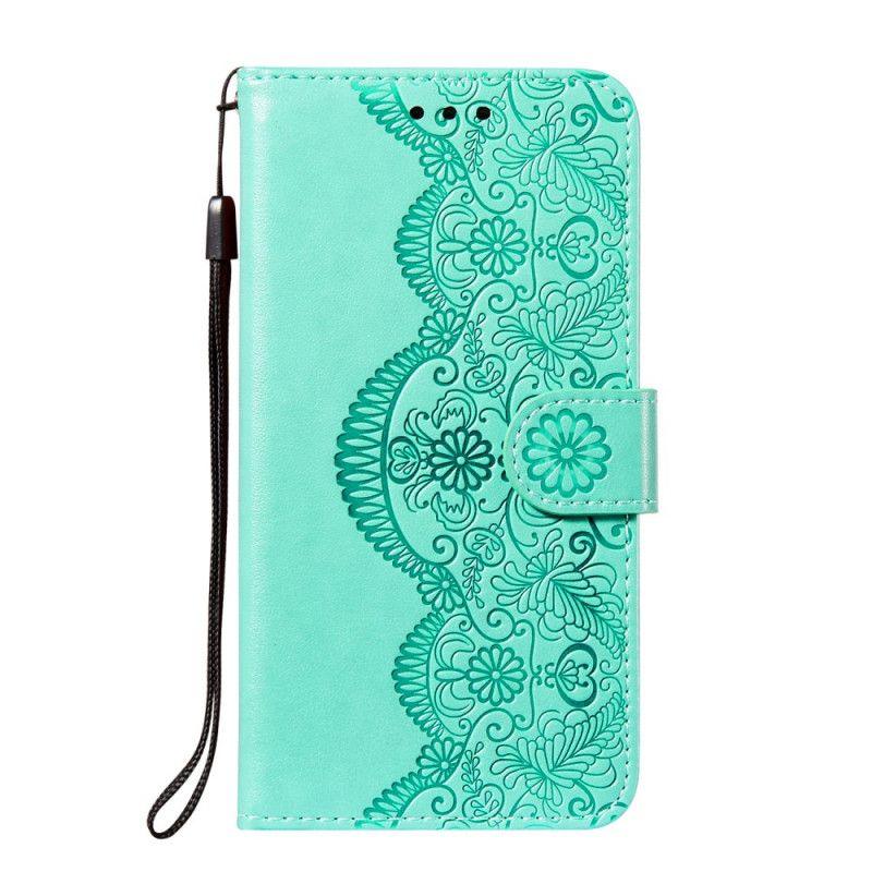 Skyddsfodral Samsung Galaxy A52 4G / A52 5G Röd Blomma Broderitryck