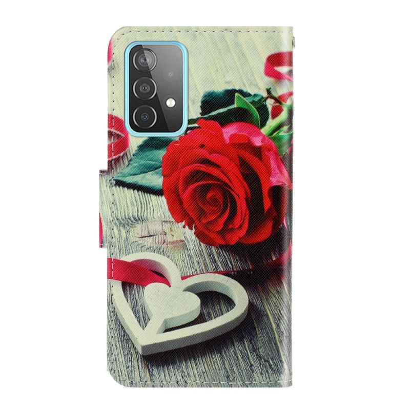 Skyddsfodral Samsung Galaxy A52 4G / A52 5G Svart Färgglada Blommor Med Rem
