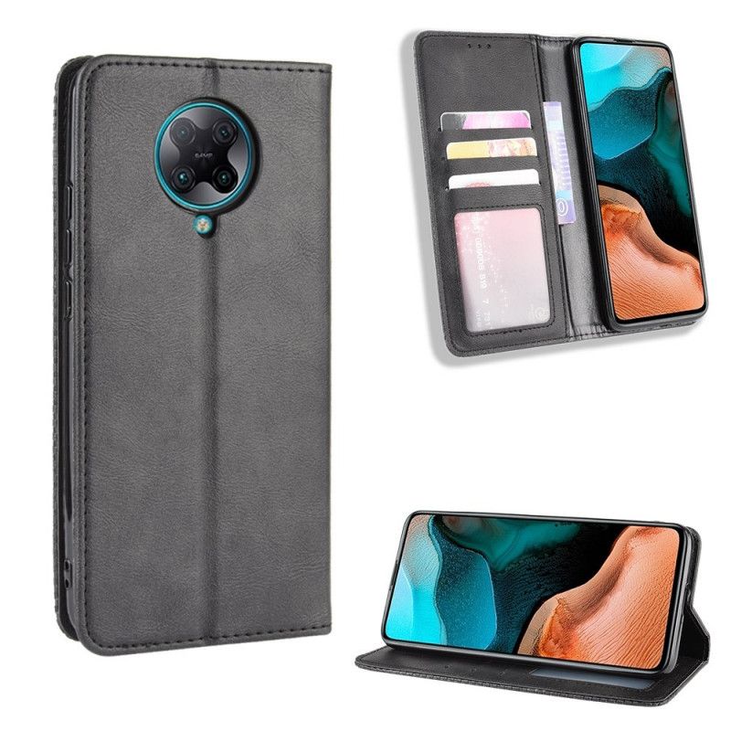 Folio-fodral för Xiaomi Poco F2 Pro Svart Stiliserad Vintage Lädereffekt