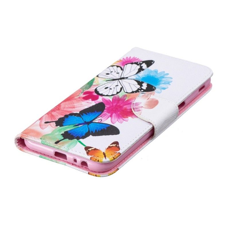 Fodral för Samsung Galaxy J6 Plus Magenta Målade Fjärilar Och Blommor