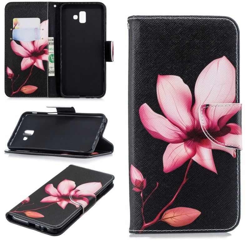 Läderfodral Samsung Galaxy J6 Plus Mobilskal Rosa Blomma