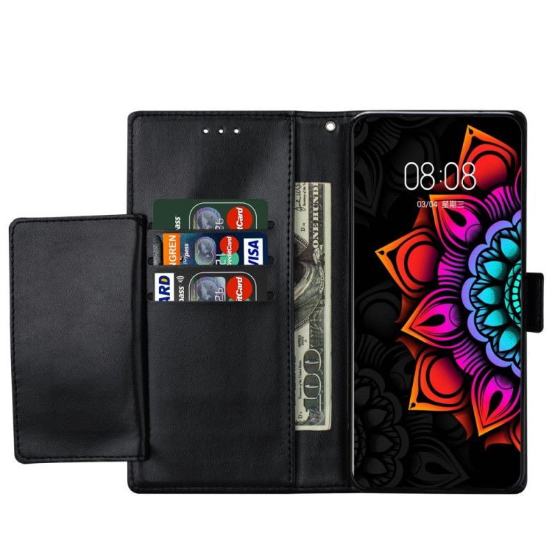 Fodral Samsung Galaxy A42 5G Svart Mandala Dekoration Med Rem