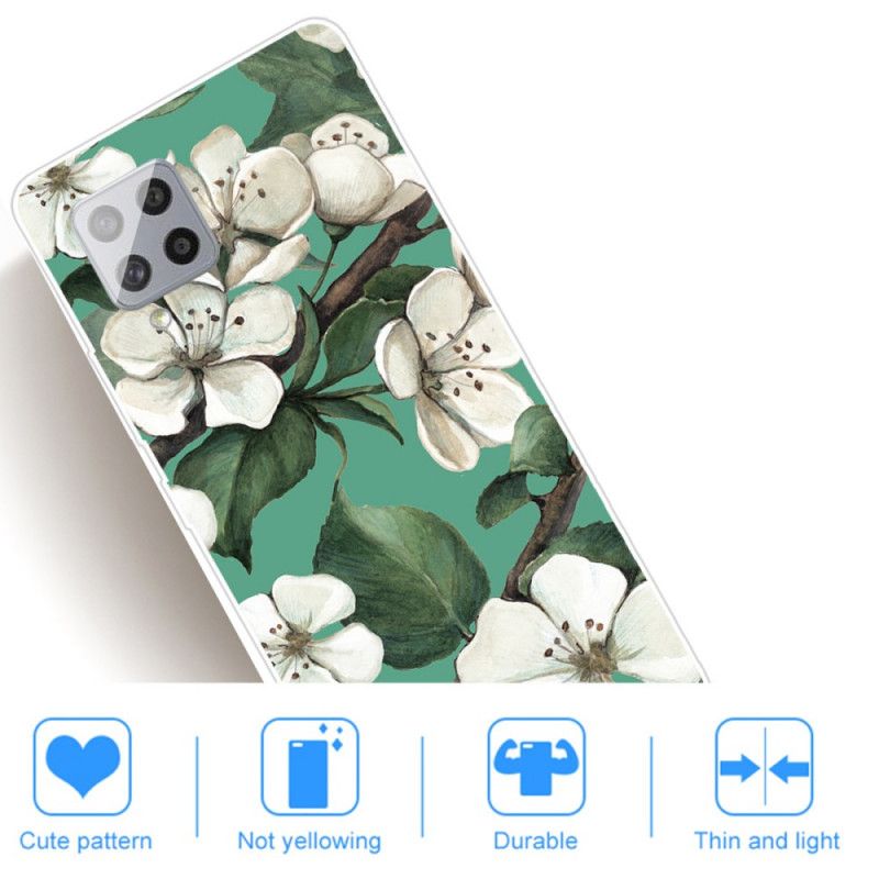 Skal för Samsung Galaxy A42 5G Målade Vita Blommor