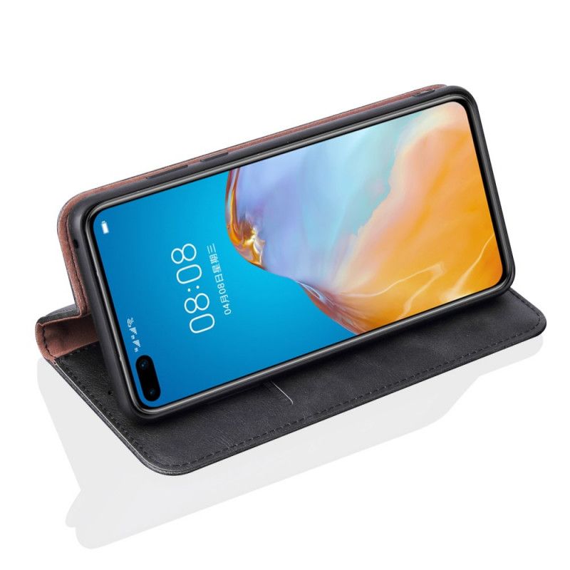 Folio-fodral för Huawei P40 Pro Plus Svart Sömmar I Lädereffekt