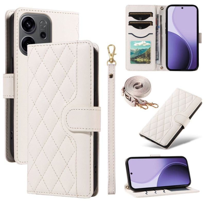 Läderskal Fodral Oppo Reno 14 5g Quiltad Med Rem Och Axelrem