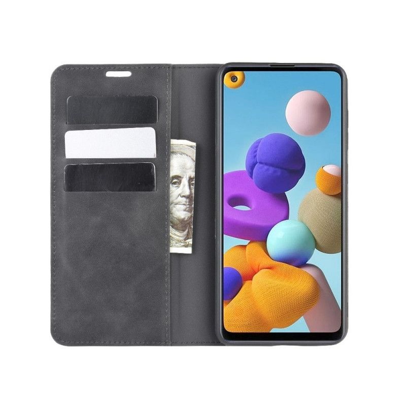Folio-fodral Samsung Galaxy A21s Svart Mjukt Lädereffekt