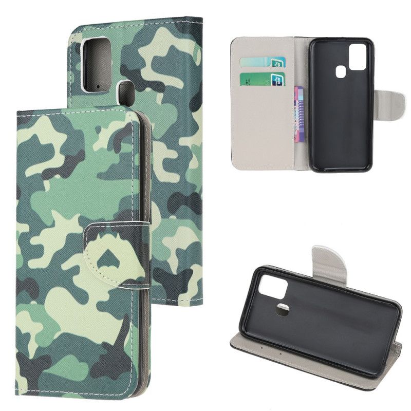 Läderfodral Samsung Galaxy A21s Mobilskal Militär Kamouflage