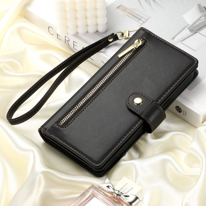 Läderskal Fodral Samsung Galaxy S26 Ficka Med Dragkedja Och Axelremmar