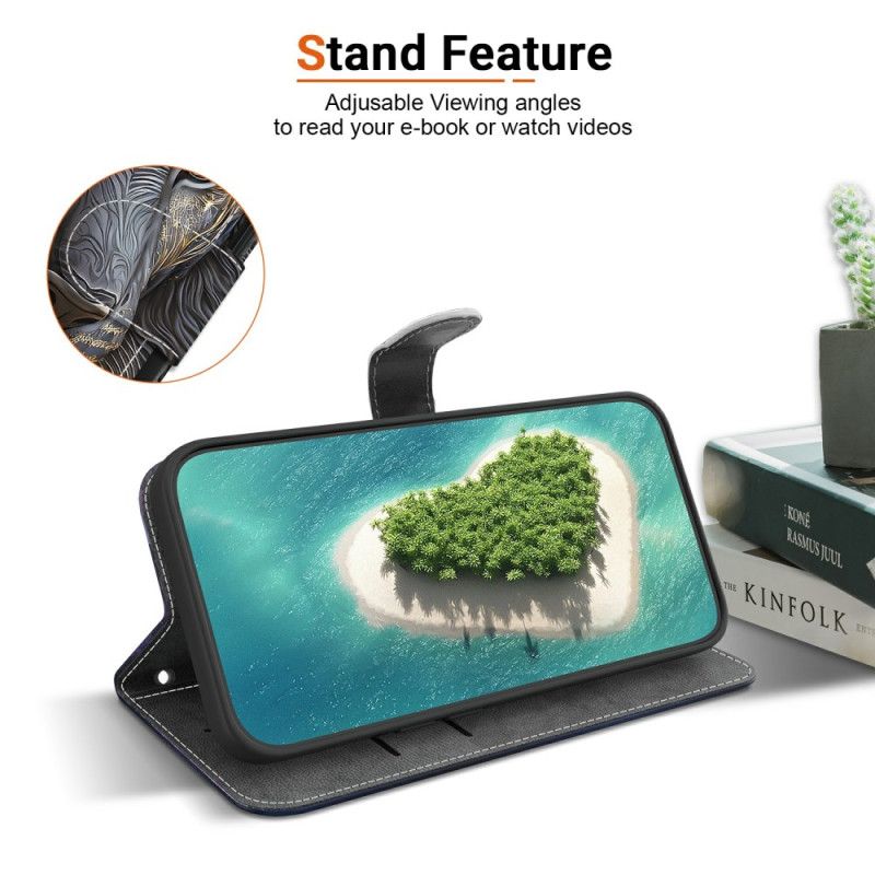 Läderskal Fodral Samsung Galaxy S26 Guldfärgat Och Svart Lejon