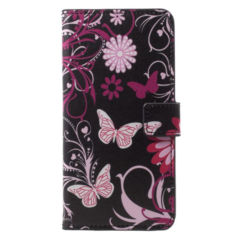 Fodral för Sony Xperia XZ2 Svart Fjärilar Och Blommor