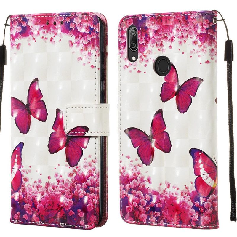Fodral för Huawei Y7 2019 Röda Fjärilar 3D-Effekt