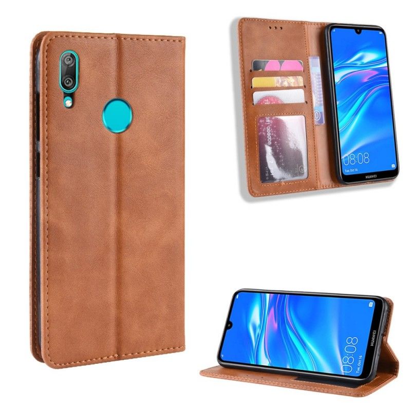 Folio-fodral Huawei Y7 2019 Brun Mobilskal Stiliserad Vintage Lädereffekt